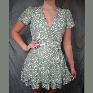 Emerald Sundae Sage Green White Polka Dot A-Lined Ruffled Spring/Summer Dress